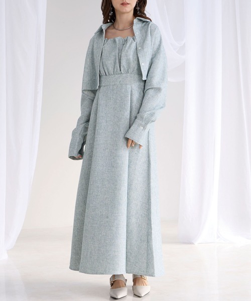 Elishe シャツキャザーキャミワンピースSET Elishe ワンピース シャツ+ギャザーキャミワンピースSET : ZOZOTOWN