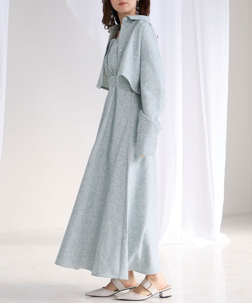 Elishe シャツキャザーキャミワンピースSET Elishe ワンピース シャツ+ギャザーキャミワンピースSET : ZOZOTOWN