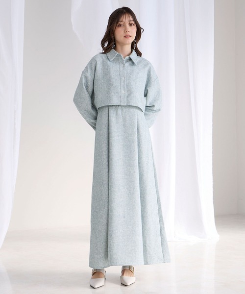 Elishe シャツキャザーキャミワンピースSET Elishe ワンピース シャツ+ギャザーキャミワンピースSET : ZOZOTOWN