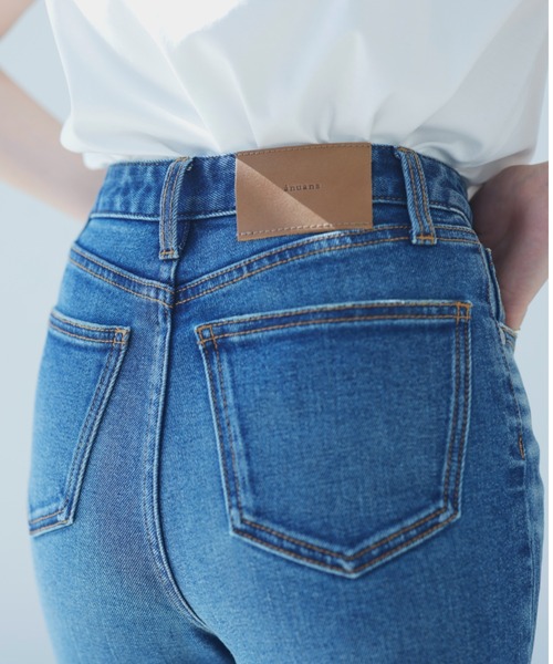 「anuans」 ブーツカットデニムパンツ 0 グレー レディースの画像