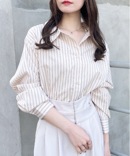 INGNI（イング） ブラウス シャツ 2Wayオフショルストライプ柄シャツ