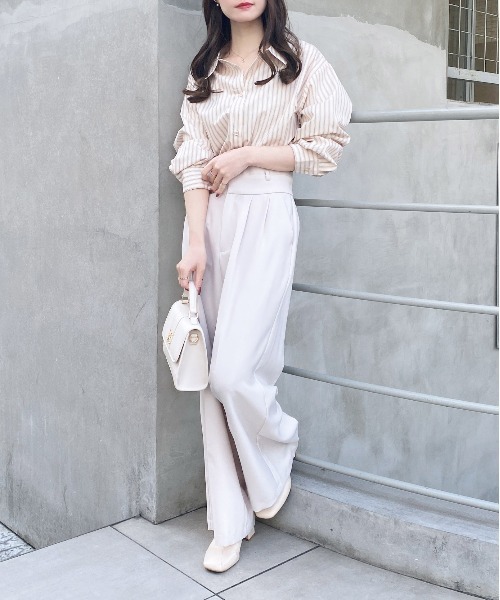 INGNI（イング） ブラウス シャツ 2Wayオフショルストライプ柄シャツ