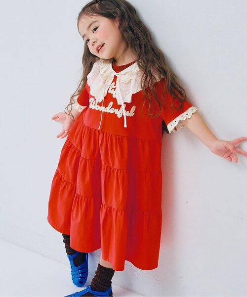 Fantasic Dolly ワンピース レッド p.premier（ピードットプルミエ） ワンピース フェルトロゴリンガーT