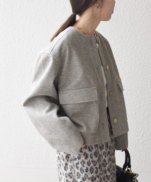 「SHIPS any」 ノーカラージャケット ONE SIZE ネイビー レディースの画像