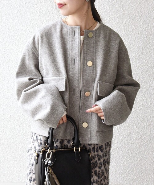 「SHIPS any」 ノーカラージャケット ONE SIZE ネイビー レディースの画像