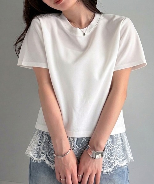 RANAN（ラナン） tシャツ 半袖 レースレイヤードコンパクトTシャツ