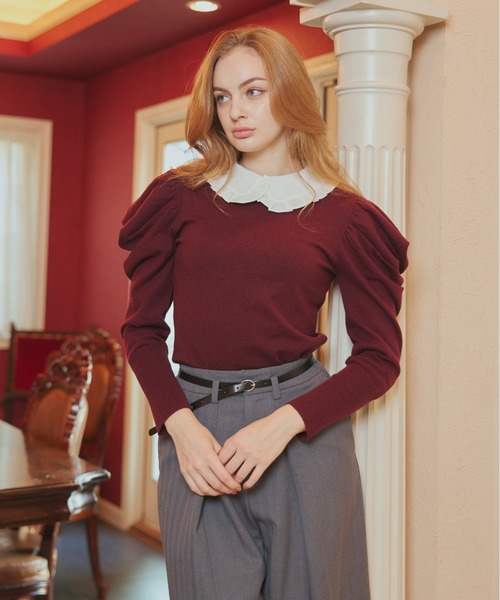 ORGUE（オルグ） カーディガン Puff Sleeve polo Knit/パフスリーブ