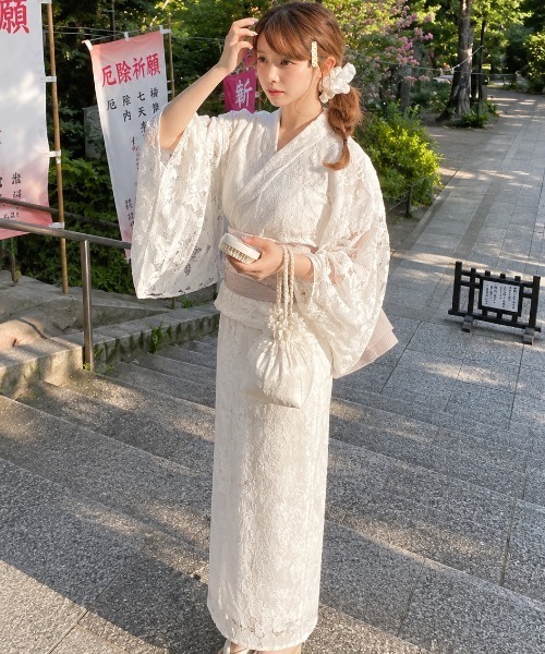 浴衣 4wayワンピース浴衣と帯(兵児帯)の2点セット！ 着付け不要 しわ