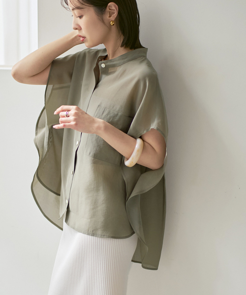 NOBLE（ノーブル） ブラウス シャツ フレンチスリーブシルキーシャツ