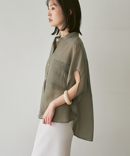 NOBLE（ノーブル） ブラウス シャツ フレンチスリーブシルキーシャツ