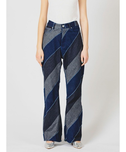 パッチワーク 変形 フレアデニム パンツ y2k 古着 平成 レディース