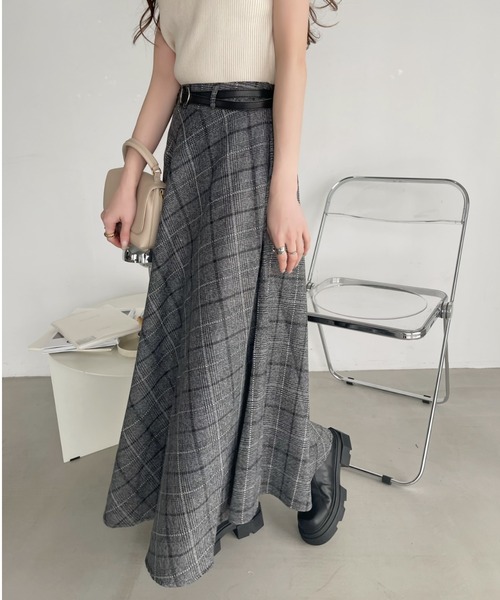 Ada. スカート ベルト付き チェック フレアスカート : ZOZOTOWN Yahoo