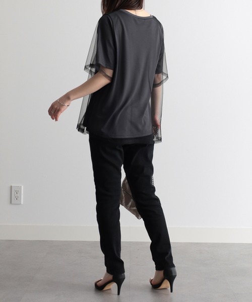 RANAN tシャツ チュールレイヤードロゴTシャツ レディース