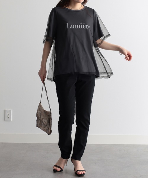 RANAN tシャツ チュールレイヤードロゴTシャツ レディース