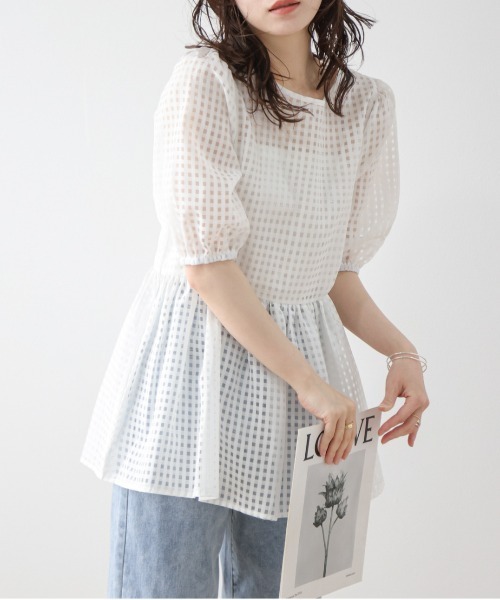 SUGAR BISKET tシャツ シアーチェックペプラムプルオーバー