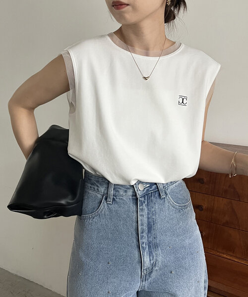 tシャツ 1ポイントノースリーブTシャツ レディース