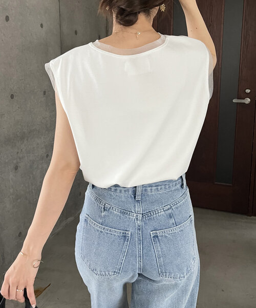 「CAPRICIEUX LE'MAGE」 ノースリーブトップス FREE ホワイト レディース CAPRICIEUX LE'MAGE tシャツ 1ポイントノースリーブTシャツ
