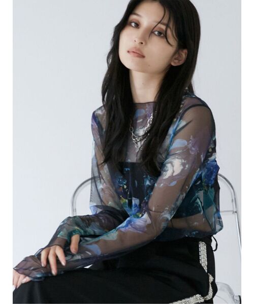 MURUA tシャツ ペイントチュールトップス「WEB限定」 レディース 