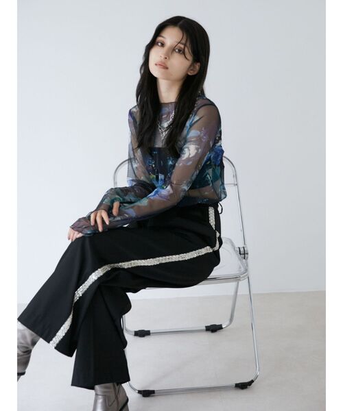 MURUA tシャツ ペイントチュールトップス「WEB限定」 レディース