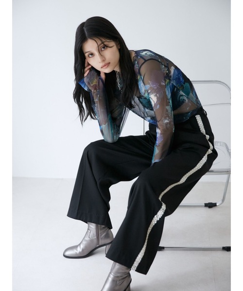MURUA tシャツ ペイントチュールトップス「WEB限定」 レディース