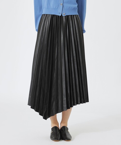 スカート シンセティックレザーアシンメトリープリーツスカート レディース