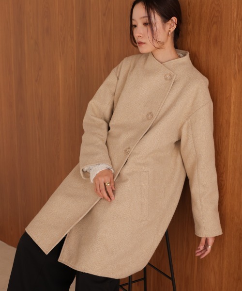 スタンドカラーミドルコート BEIGE CITEN＞スタンドカラーミドルコート