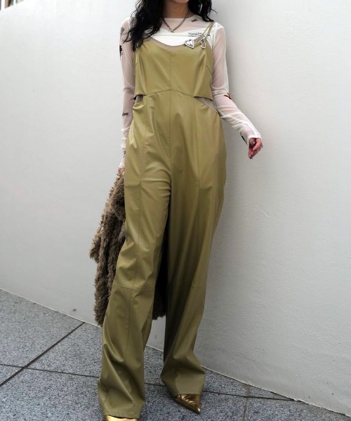 サロペット オーバーオール UND SHEER LAYARED SYNTHETIC LEATHER ROMPERS レディース_2