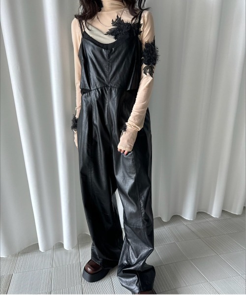 サロペット オーバーオール UND SHEER LAYARED SYNTHETIC LEATHER ROMPERS レディース