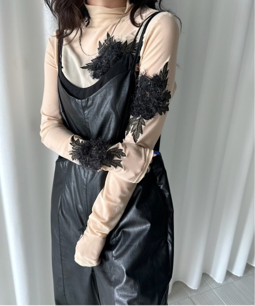 サロペット オーバーオール UND SHEER LAYARED SYNTHETIC LEATHER ROMPERS レディース_4