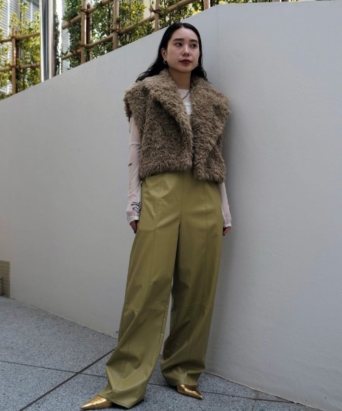 サロペット オーバーオール UND SHEER LAYARED SYNTHETIC LEATHER ROMPERS レディース_7