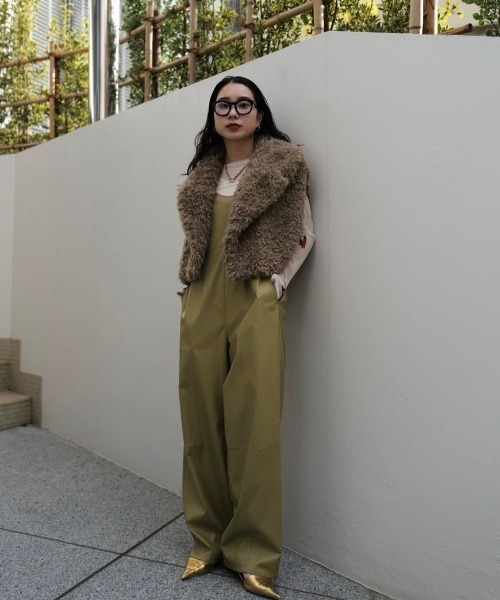 サロペット オーバーオール UND SHEER LAYARED SYNTHETIC LEATHER ROMPERS レディース_8