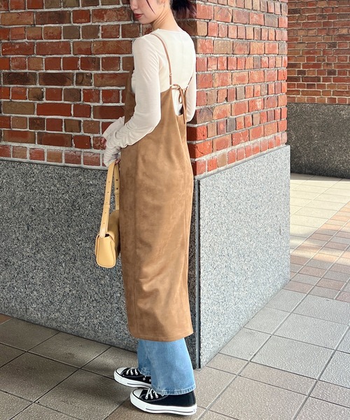 HEILIS ワンピース バックリボンフェイクスエードキャミワンピース 