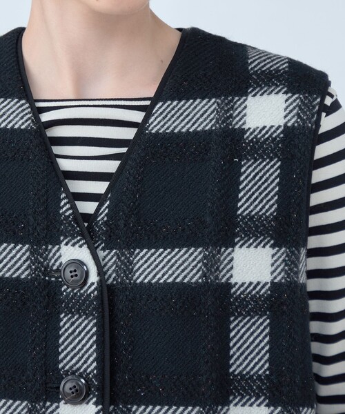 TOMORROWLAND collection ベスト ジレ オーロラペーンチェック ファー