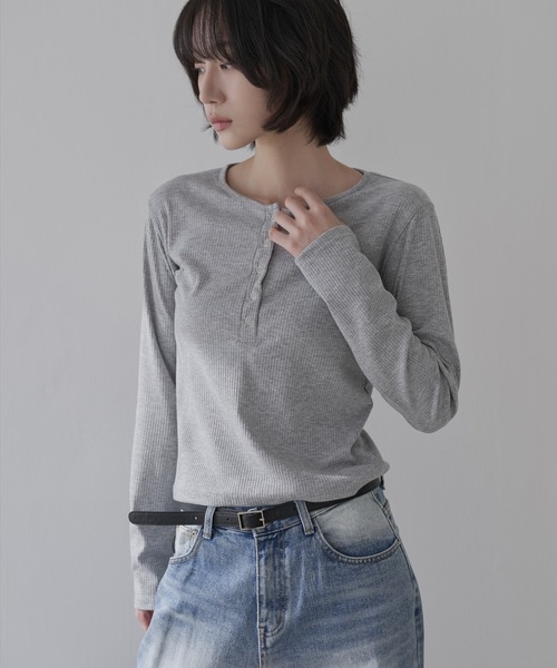 ヘンリーネック Tシャツ 5色 スナップボタン ポケット nr9786 UNE MANSION tシャツ 「UNE ORIGINAL」ヘンリーネックシルバー