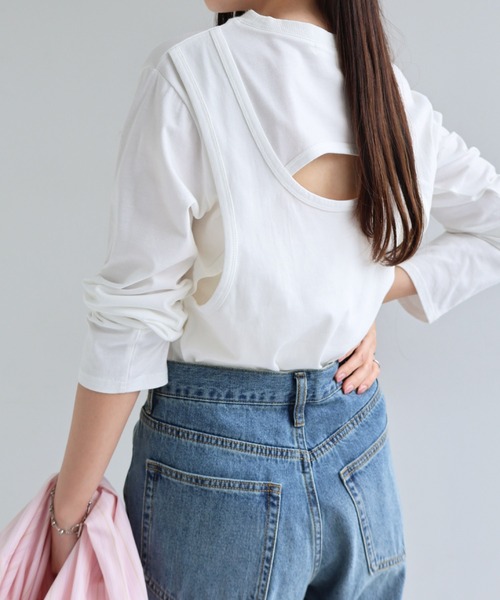 Freesia tシャツ バックオープンレイヤードトップス レディース