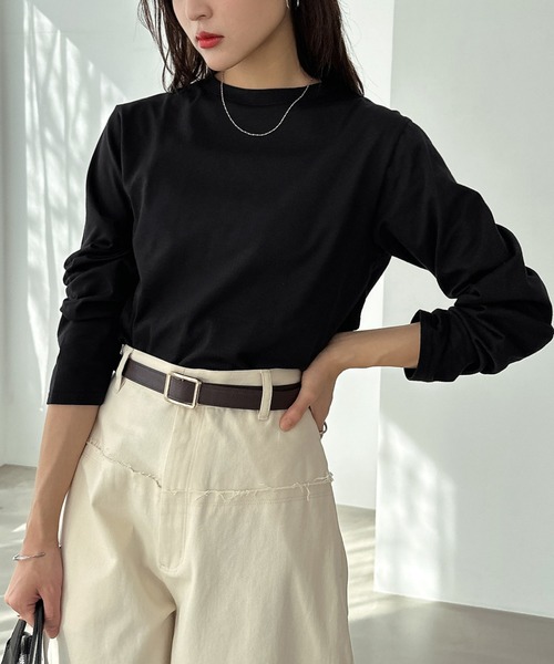 mame黒 パフスリーブ 長袖トップス バックオープン セール】バックオープンカップ付きロングスリーブトップス（Tシャツ