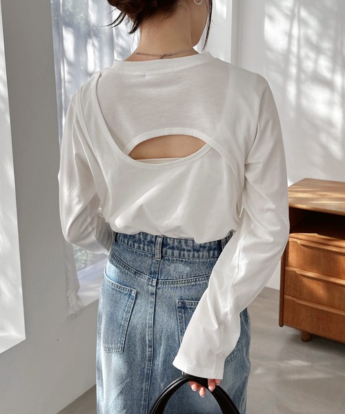 Freesia tシャツ バックオープンレイヤードトップス レディース