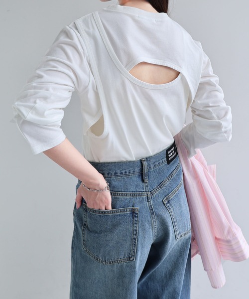Freesia tシャツ バックオープンレイヤードトップス レディース