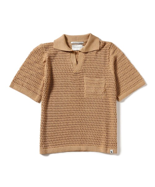 極美品 BEAMS F ニットポロ 半袖 48 スキッパー ボーダー