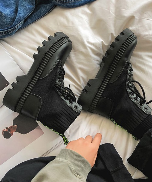 「aimoha」 レースアップブーツ 24.5cm ブラック メンズ_画像5