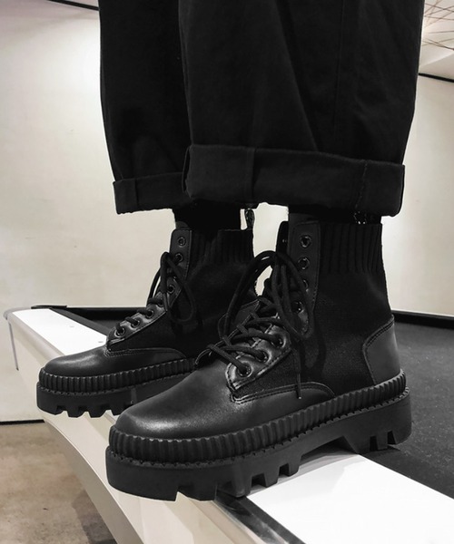 「aimoha」 レースアップブーツ 24.5cm ブラック メンズ_画像8