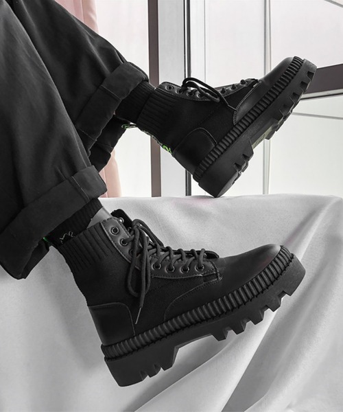 「aimoha」 レースアップブーツ 24.5cm ブラック メンズ_画像9