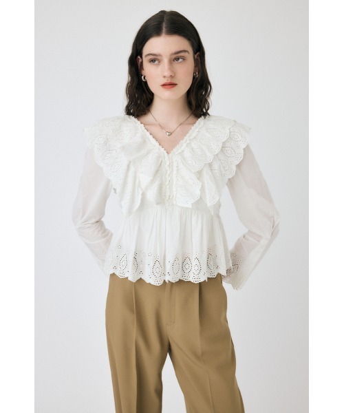 MOUSSY マウジー EYELET CAPSLEEVE ブラウス ホワイト EYELET CAPSLEEVE ブラウス｜マウジーの通販｜&mall（アンド
