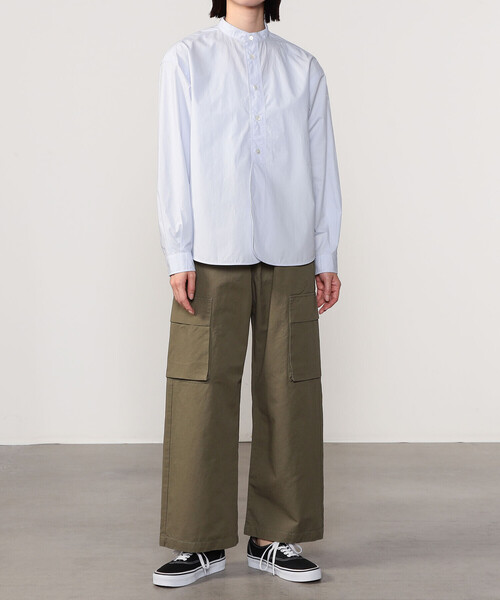 定番人気　オーシバル　バンドカラーコットンシャツ　ブラウス　ゆったり　現行品　M 定番人気 オーシバル バンドカラーコットンシャツ ブラウス