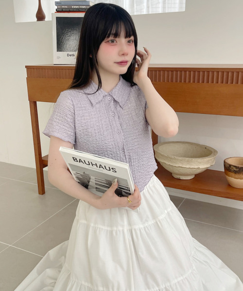 日本未発売　オリンピアコラボ　Freedomクロップドシャツ Mサイズ SHIPS（シップス） ブラウス シャツ 「洗濯機可能」ピン オックス 刺繍