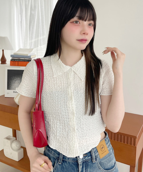 日本未発売　オリンピアコラボ　Freedomクロップドシャツ Mサイズ Ada. ブラウス シャツ 表面感 シアーサッカー クロップド コンパクト