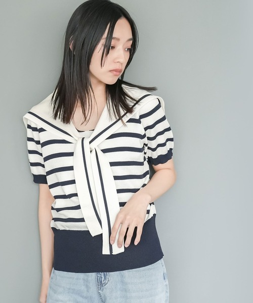 m*i/u m*i/u セーラー襟 半袖ニット リボン襟半袖ニット（701H8204K） – M・U SPORTS ONLINE SHOP
