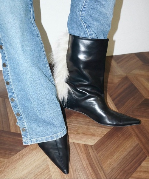 pointed toe boots ポインテッドトゥブーツ musubore（ムスボレ） ブーツ fur pointed toe boots / ポインテッド