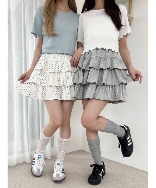極美品✨BABY ミニスカートティアード ストライプ　ドット リボン フレア Amazon.co.jp: [XHSUKADO] 3層 ティアード ミニ スカート