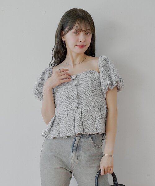 ブラウス シャツ オフショルストラップチェックペプラムブラウス レディース Chico ブラウス シャツ 「5色展開/マルチway」ツイード